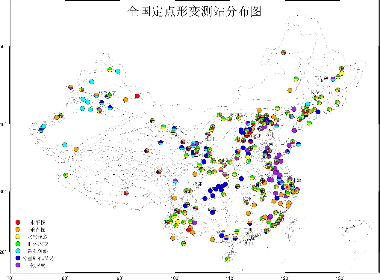 全国定点形变测站分布图
