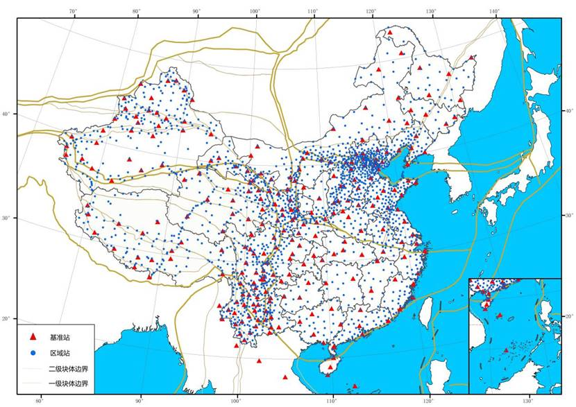 中国地壳形变站网分布图